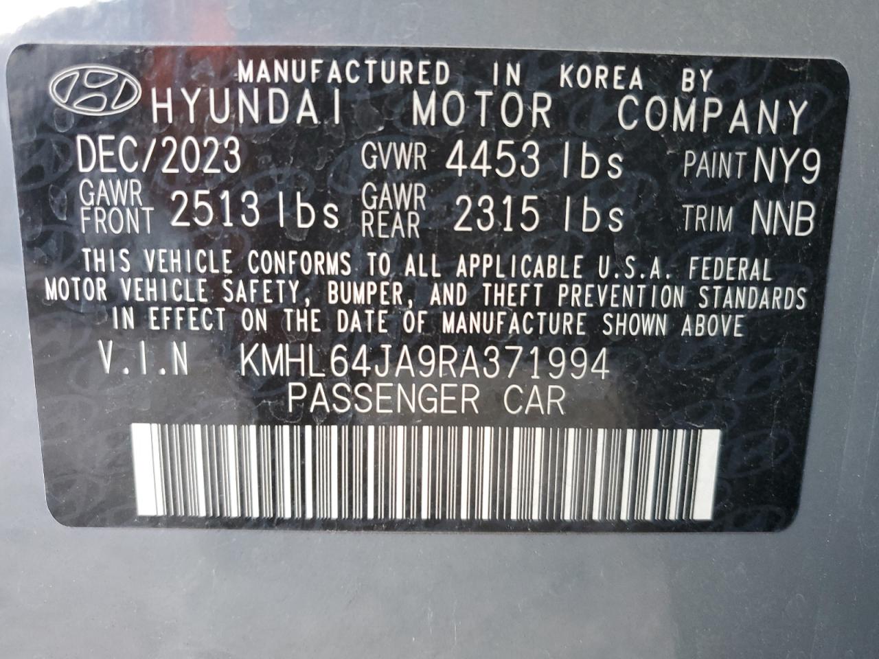 2024 Hyundai Sonata VIN KMHL64JA9RA371994 Copart auction photo, side damage thumbnail 13