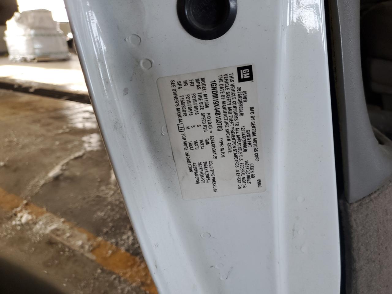 2004 Chevrolet Astro VIN 1GNDM19X44B103760 Copart auction photo, rear end / side damage thumbnail 15