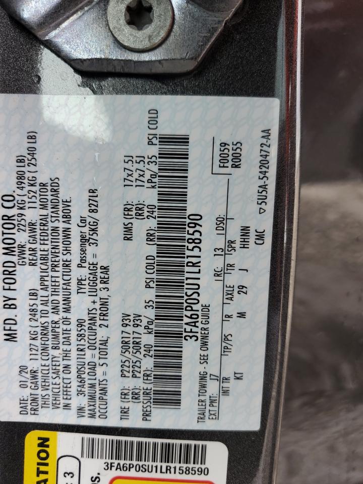 2020 Ford Fusion VIN 3FA6P0SU1LR158590 Copart auction photo, front end damage thumbnail 12