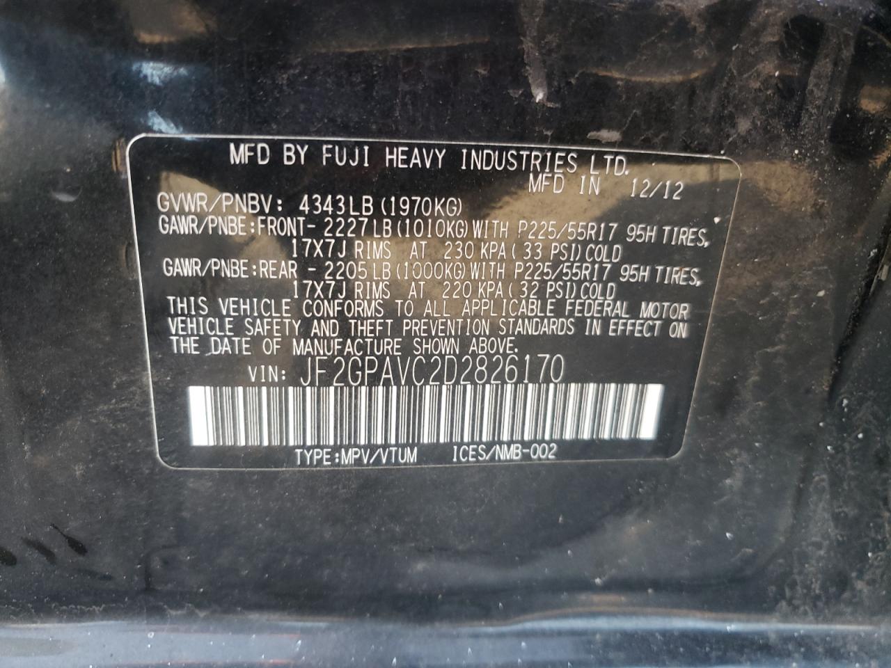 2013 Subaru XV VIN JF2GPAVC2D2826170 Copart auction photo, side / minor dent/scratches damage thumbnail 14