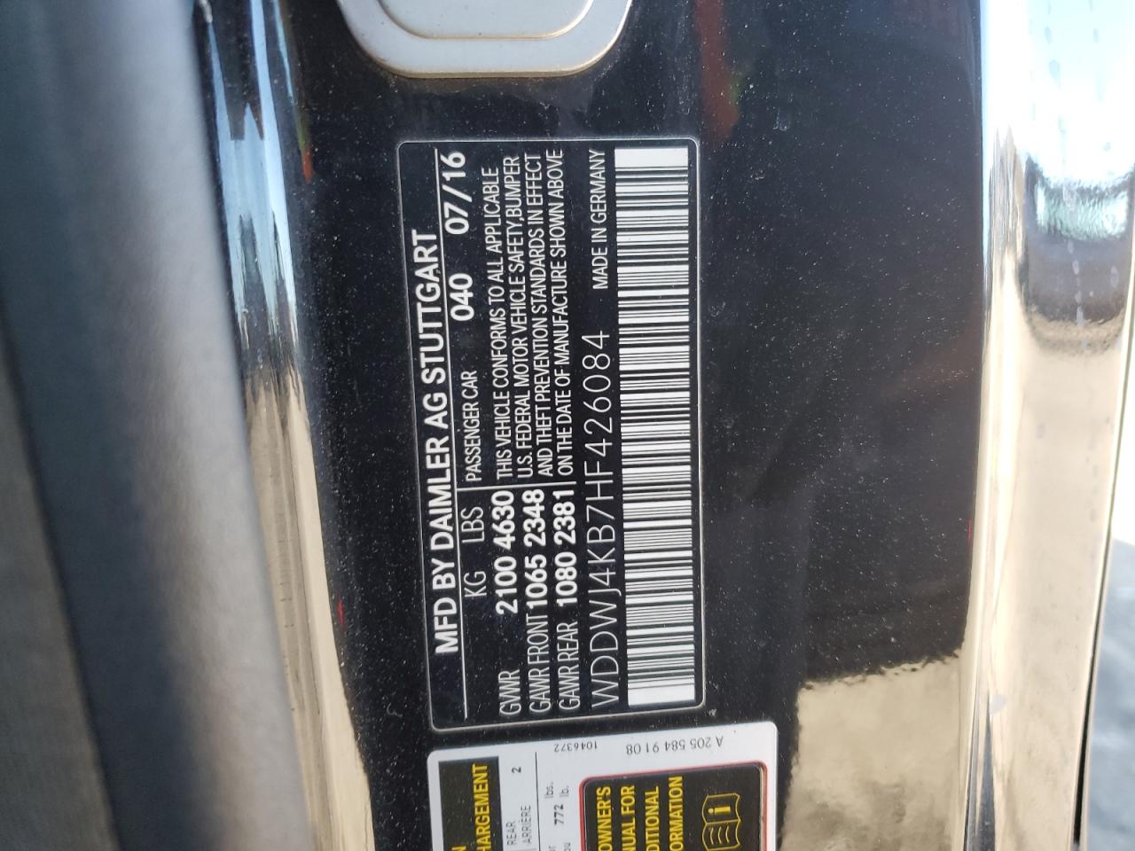 2017 Mercedes-Benz C-klasse VIN WDDWJ4KB7HF426084 Copart auction photo, side / minor dent/scratches damage thumbnail 12