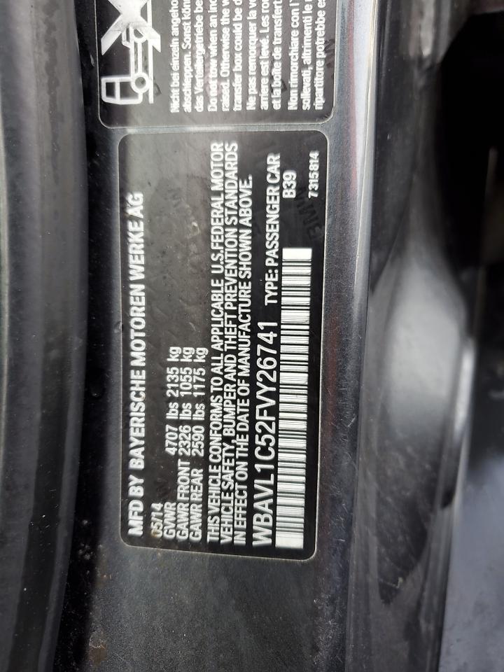 2015 BMW X1 VIN WBAVL1C52FVY26741 Copart auction photo, rear end damage thumbnail 13