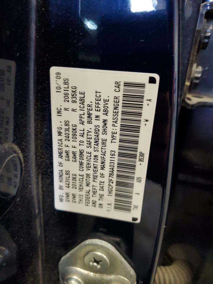 2010 Honda Accord VIN 1HGCP2F78AA031163 Copart auction photo, front end / minor dent/scratches damage thumbnail 11