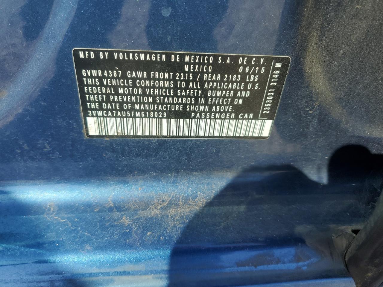 2015 Volkswagen Golf VIN 3VWCA7AU5FM518029 Copart auction photo, front end / mechanical damage thumbnail 15