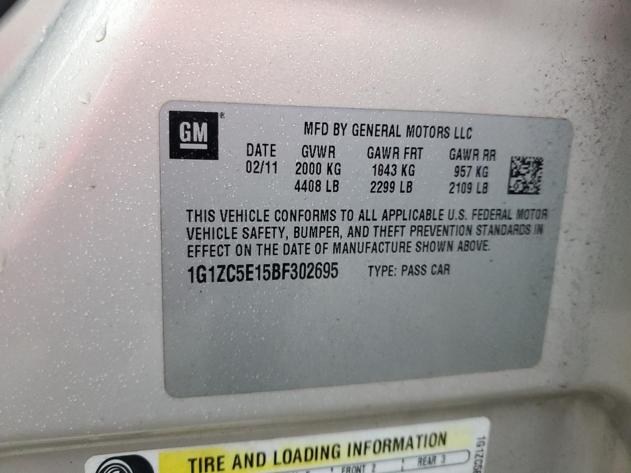 2011 Chevrolet Malibu VIN 1G1ZC5E15BF302695 Copart auction photo, front end damage thumbnail 13