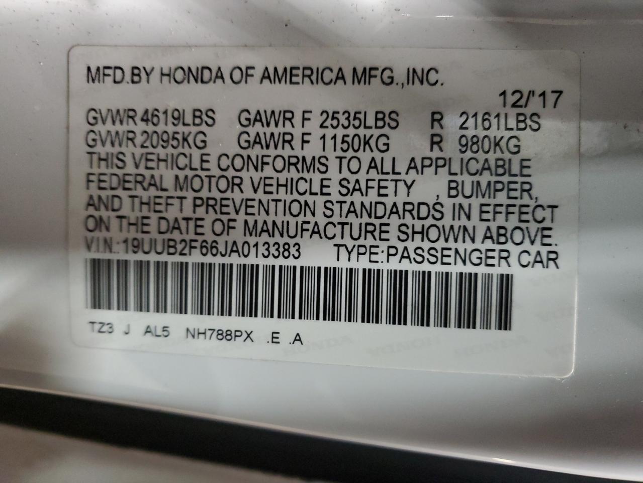 2018 Acura TLX VIN 19UUB2F66JA013383 Copart auction photo, vandalism / all over damage thumbnail 12