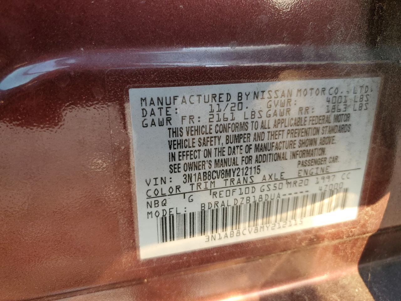 2021 Nissan Sentra VIN 3N1AB8CV8MY212115 Copart auction photo, front end damage thumbnail 15