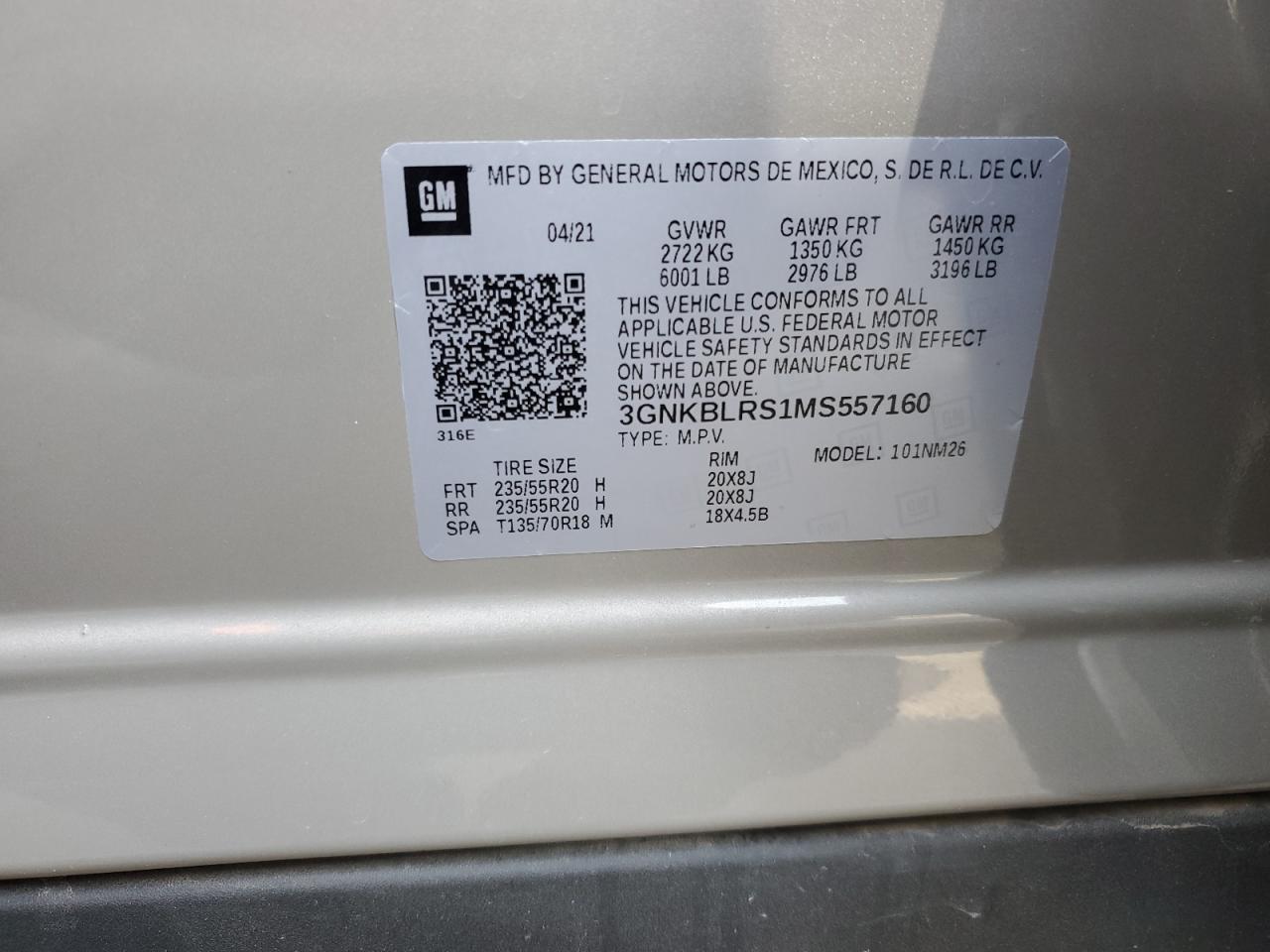 2021 Chevrolet Blazer VIN 3GNKBLRS1MS557160 Copart auction photo, front end damage thumbnail 15