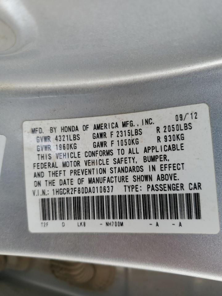 2013 Honda Accord VIN 1HGCR2F80DA010637 Copart auction photo, front end damage thumbnail 12