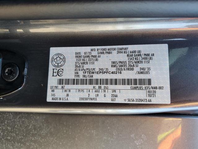 2023 Ford F-150 VIN 1FTEW1EP5PFC40216 Copart auction photo, side damage thumbnail 12