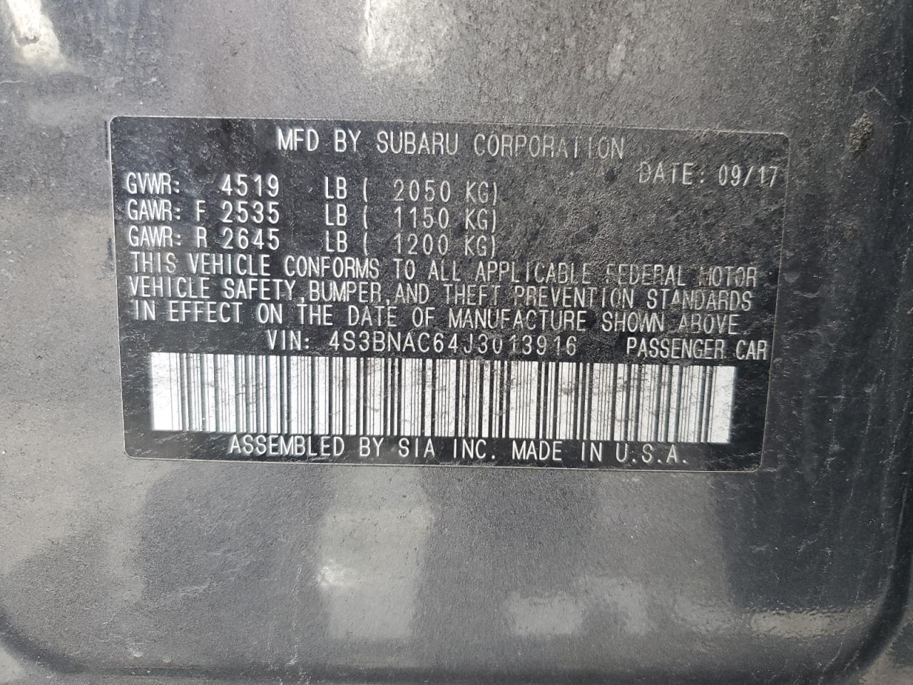 2018 Subaru Legacy VIN 4S3BNAC64J3013916 Copart auction photo, front end damage thumbnail 12