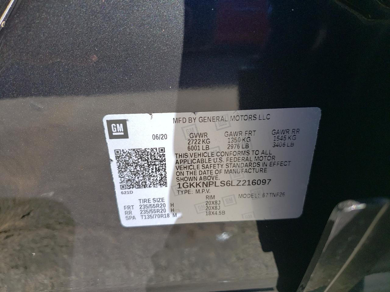 2020 GMC Acadia VIN 1GKKNPLS6LZ216097 Copart auction photo, front end damage thumbnail 13