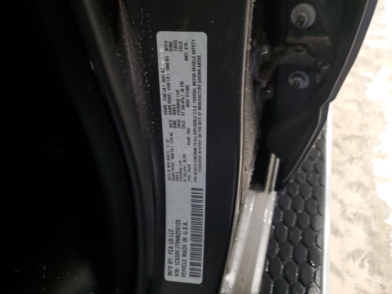 2022 RAM 1500 VIN 1C6SRFJT9NN259128 Copart auction photo, front end / undercarriage damage thumbnail 12