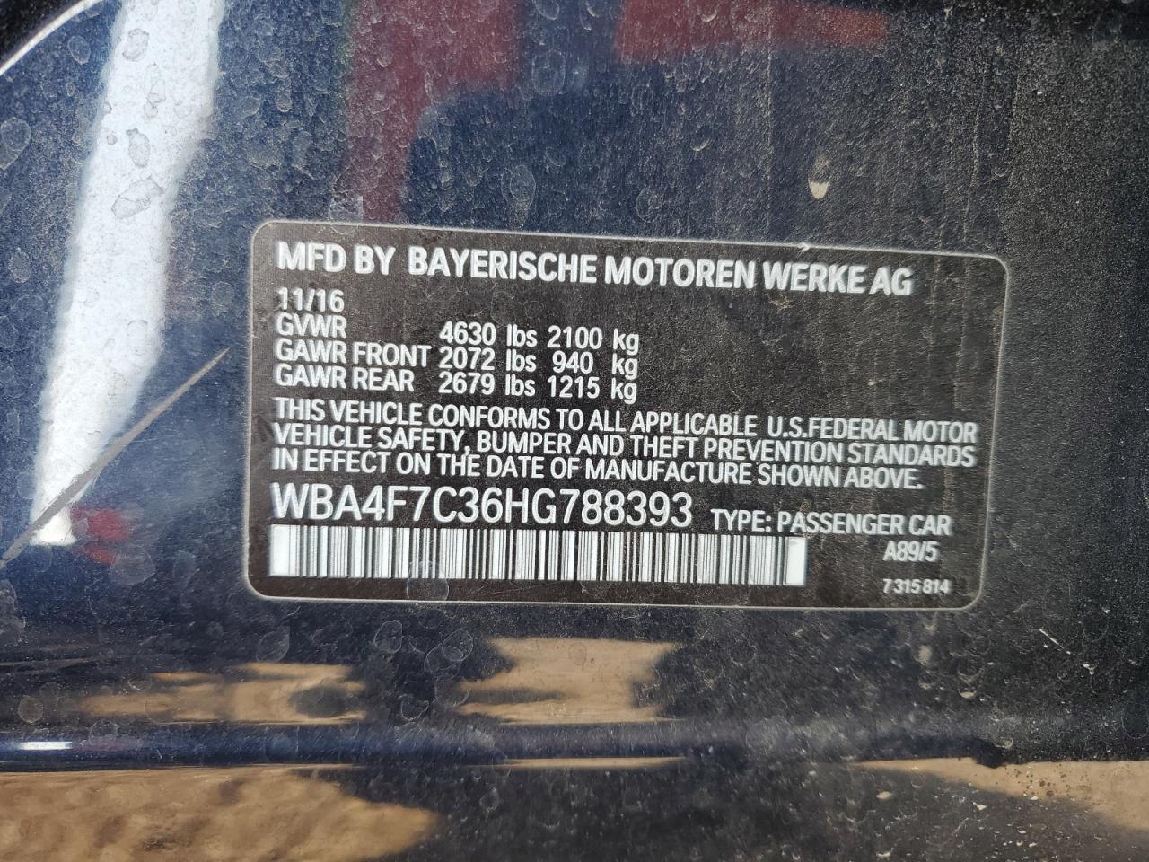 2017 BMW 4er VIN WBA4F7C36HG788393 Copart auction photo, all over damage thumbnail 12