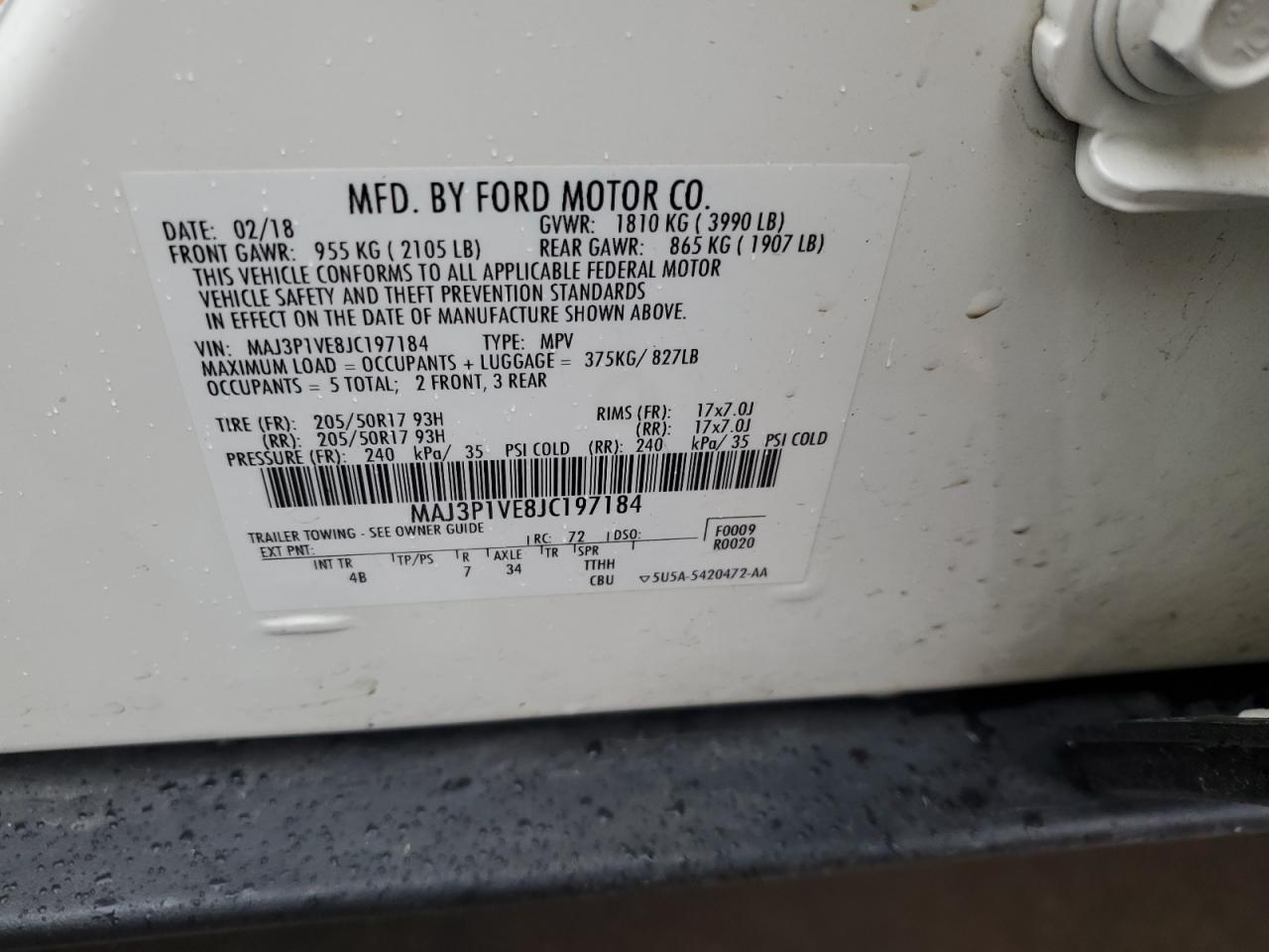 2018 Ford EcoSport VIN MAJ3P1VE8JC197184 Copart auction photo, front end / minor dent/scratches damage thumbnail 13