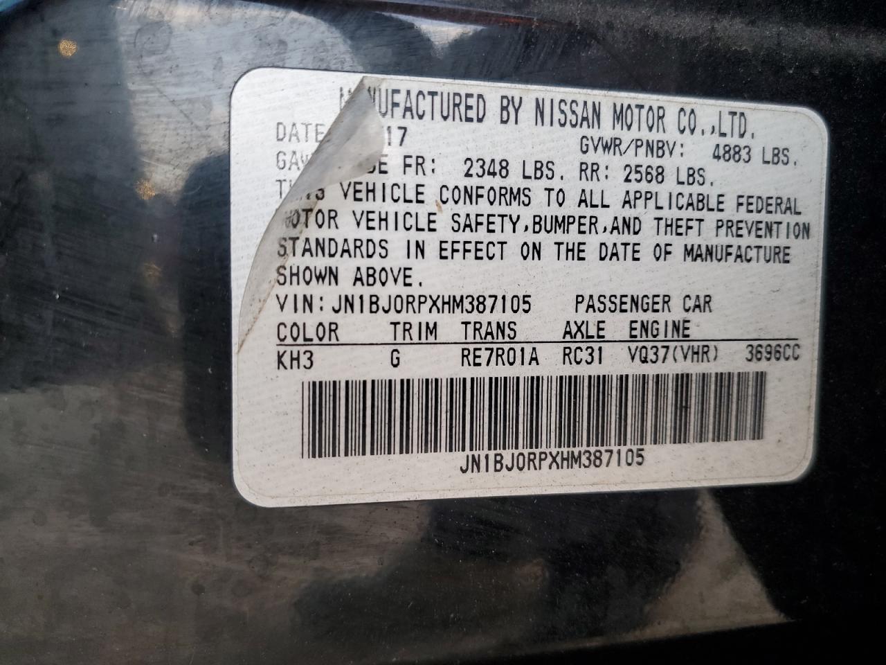 2017 Infiniti QX50 VIN JN1BJ0RPXHM387105 Copart auction photo, front end damage thumbnail 13
