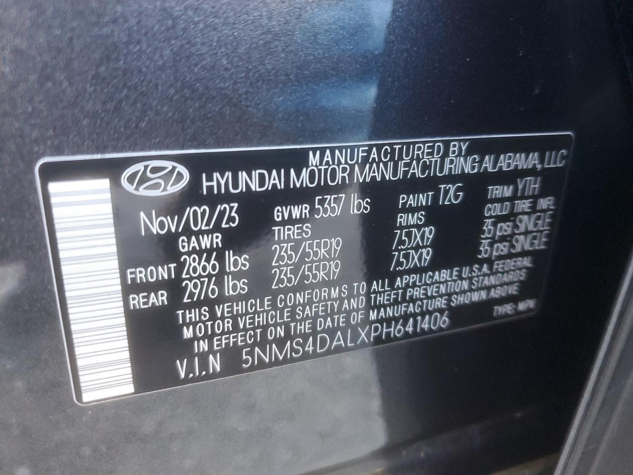 2023 Hyundai Santa Fe VIN 5NMS4DALXPH641406 Copart auction photo, front end damage thumbnail 14