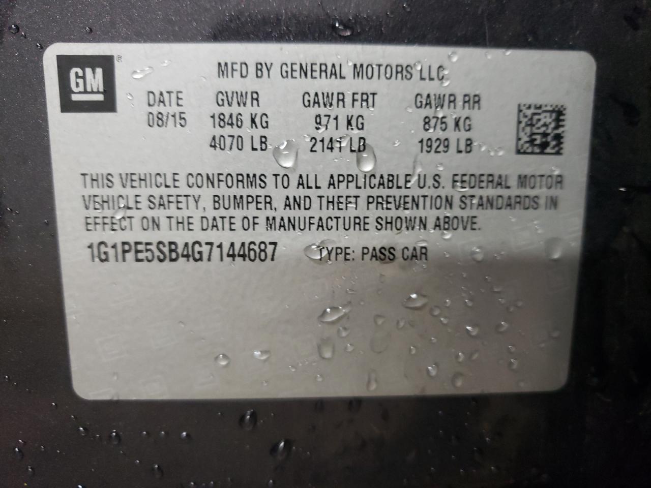 2016 Chevrolet Cruze VIN 1G1PE5SB4G7144687 Copart auction photo, front end damage thumbnail 13