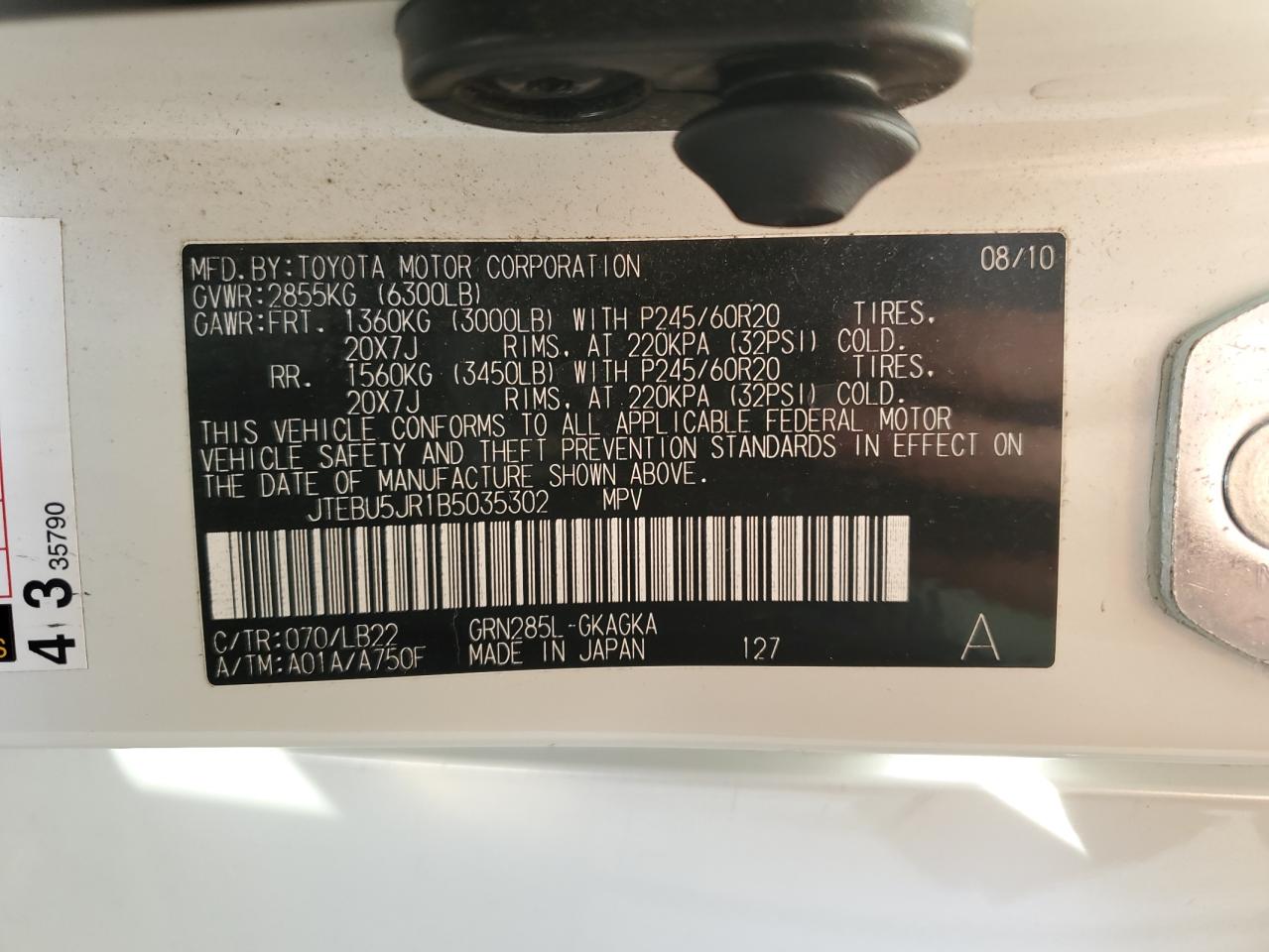 2011 Toyota 4Runner VIN JTEBU5JR1B5035302 Copart auction photo, front end damage thumbnail 15