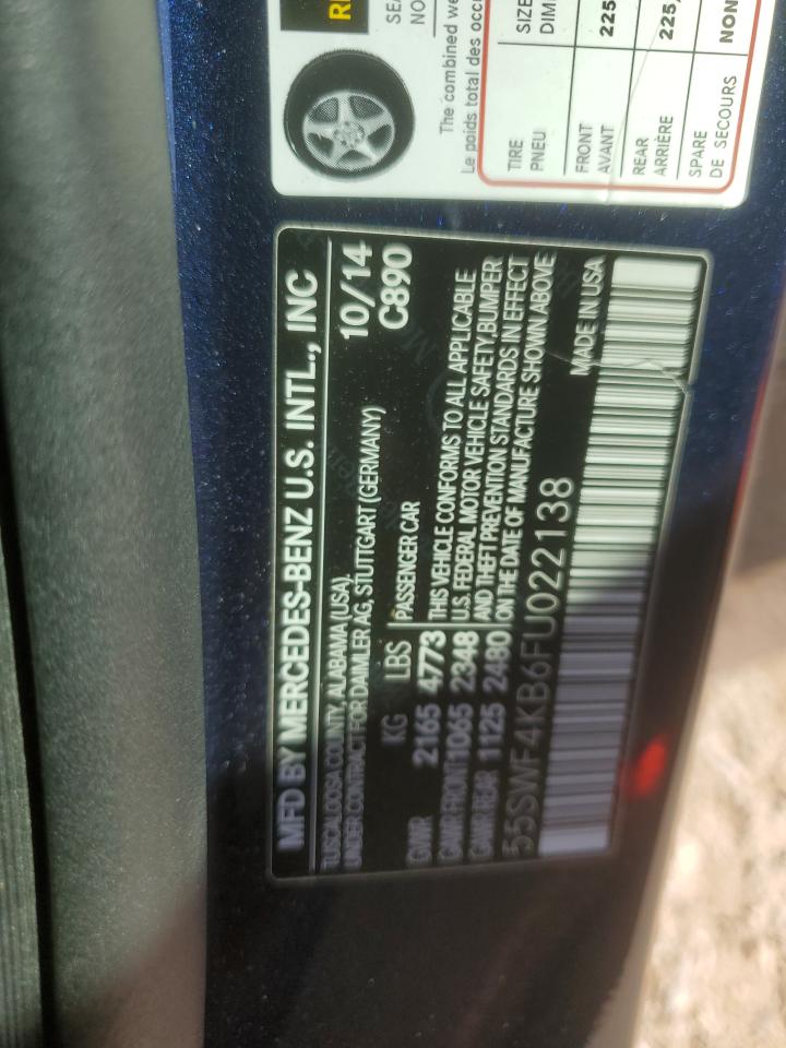 2015 Mercedes-Benz C-klasse VIN 55SWF4KB6FU022138 Copart auction photo, front end / minor dent/scratches damage thumbnail 15