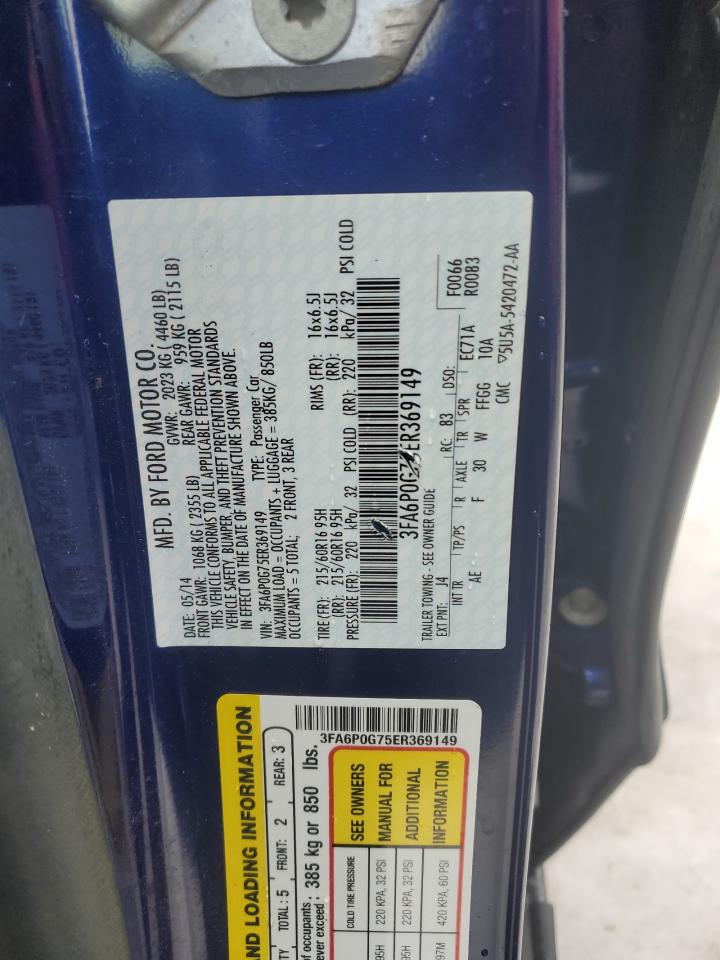 2014 Ford Fusion VIN 3FA6P0G75ER369149 Copart auction photo, side damage thumbnail 12