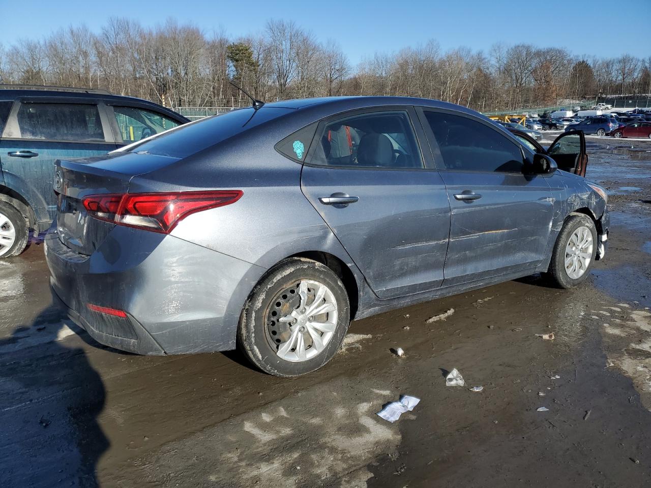2018 Hyundai Accent VIN 3KPC24A39JE007562 Copart auction photo, side damage thumbnail 3