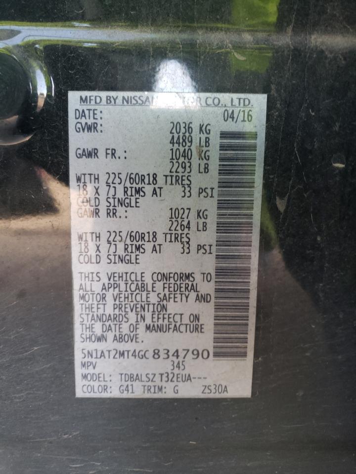 2016 Nissan Rogue VIN 5N1AT2MT4GC834790 Copart auction photo, undercarriage / rear end damage thumbnail 12