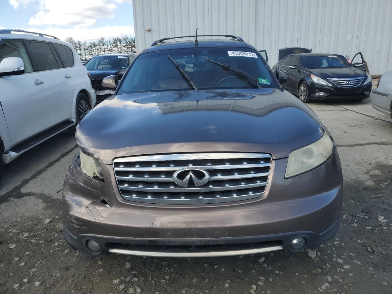 2008 Infiniti FX VIN JNRAS08WX8X207702 Copart auction photo, front end / undercarriage damage thumbnail 5