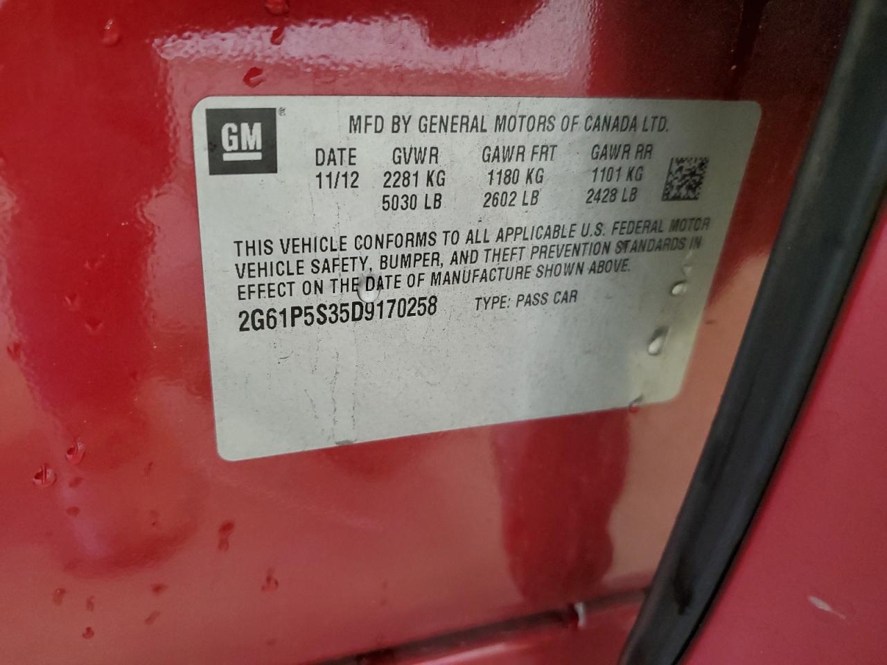 2013 Cadillac XTS VIN 2G61P5S35D9170258 Copart auction photo, normal wear damage thumbnail 13