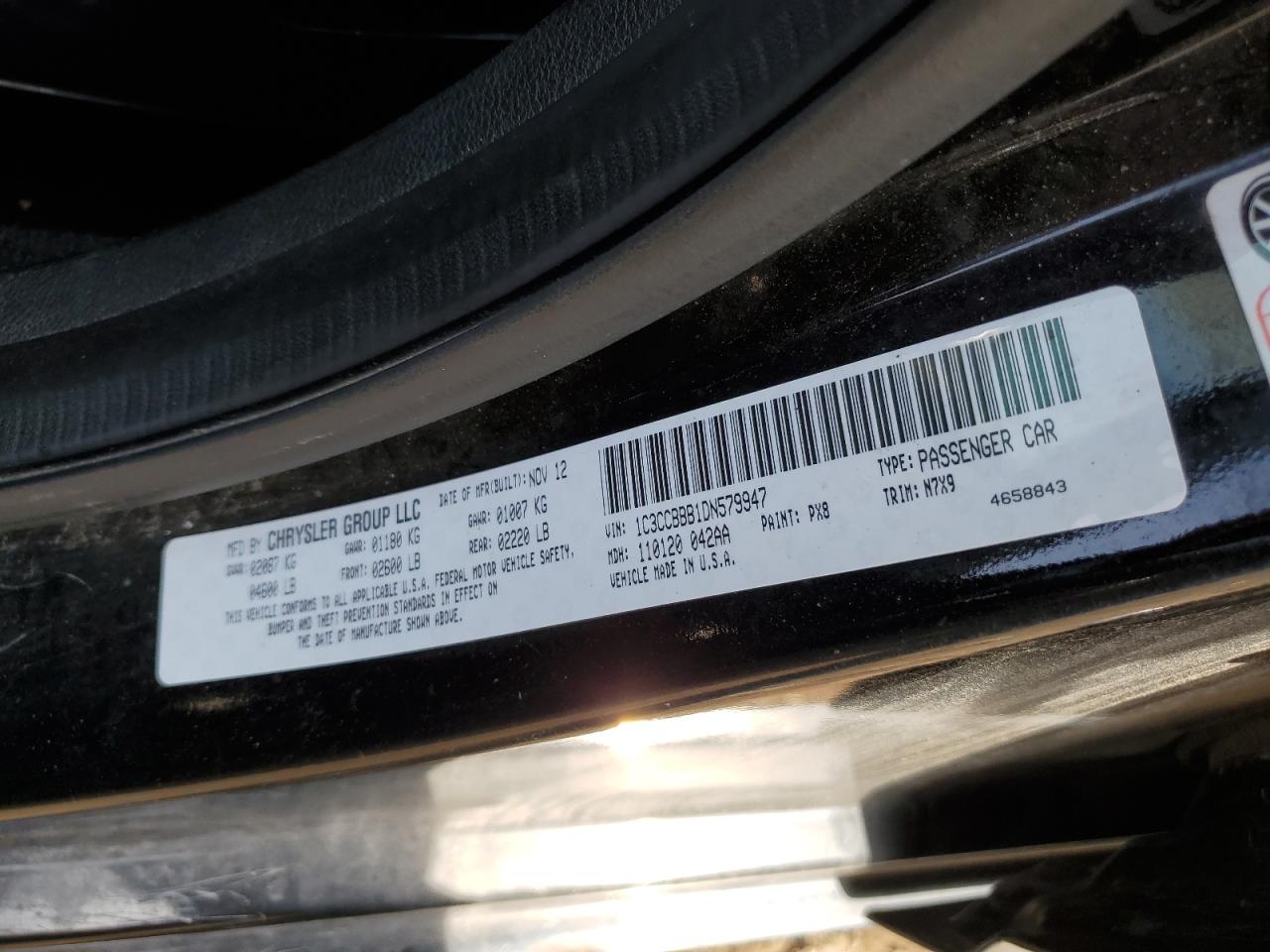2013 Chrysler 200 VIN 1C3CCBBB1DN579947 Copart auction photo, front end damage thumbnail 12