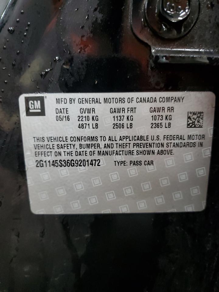 2016 Chevrolet Impala VIN 2G1145S36G9201472 Copart auction photo, front end / side damage thumbnail 12