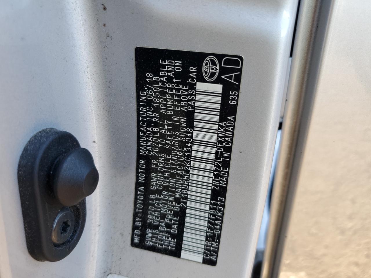 2019 Toyota Corolla VIN 2T1BURHE2KC134048 Copart auction photo, front end / minor dent/scratches damage thumbnail 15