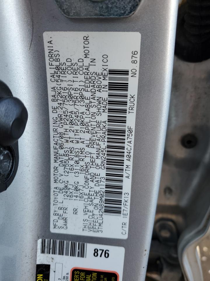 2009 Toyota Tacoma VIN 3TMLU42N89M021173 Copart auction photo, front end / minor dent/scratches damage thumbnail 12