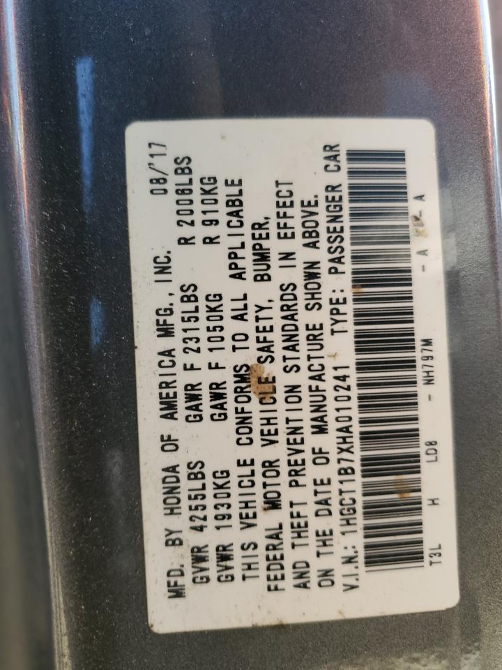 2017 Honda Accord VIN 1HGCT1B7XHA010241 Copart auction photo, front end / minor dent/scratches damage thumbnail 12