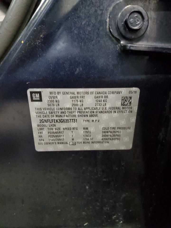 2016 Chevrolet Equinox VIN 2GNFLFEK3G6357731 Copart auction photo, front end / side damage thumbnail 13