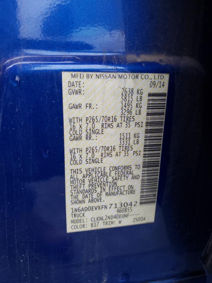 2015 Nissan Navara (Frontier) VIN 1N6AD0EVXFN713042 Copart auction photo, front end damage thumbnail 12