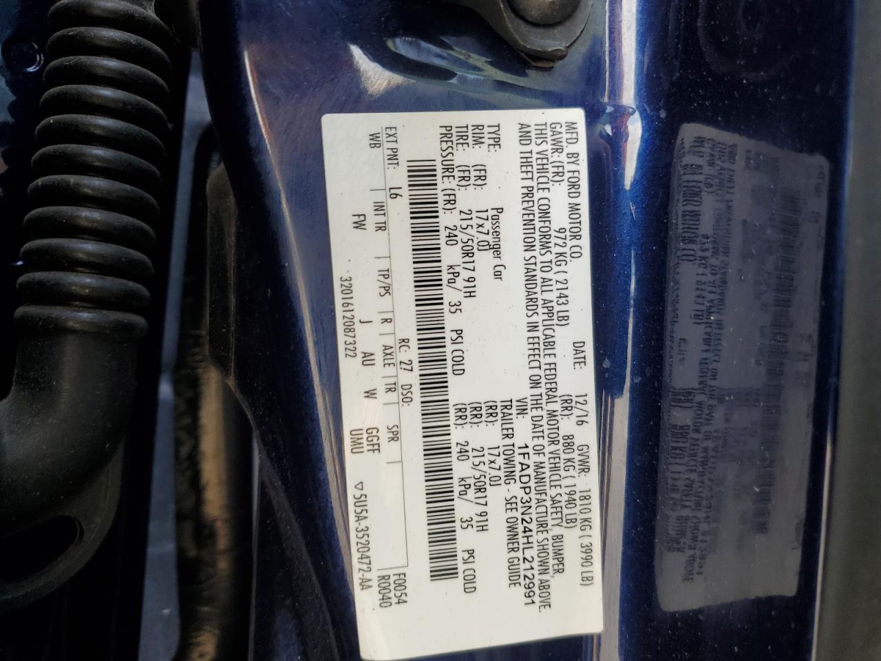 2017 Ford Focus VIN 1FADP3N24HL212991 Copart auction photo, front end / minor dent/scratches damage thumbnail 14