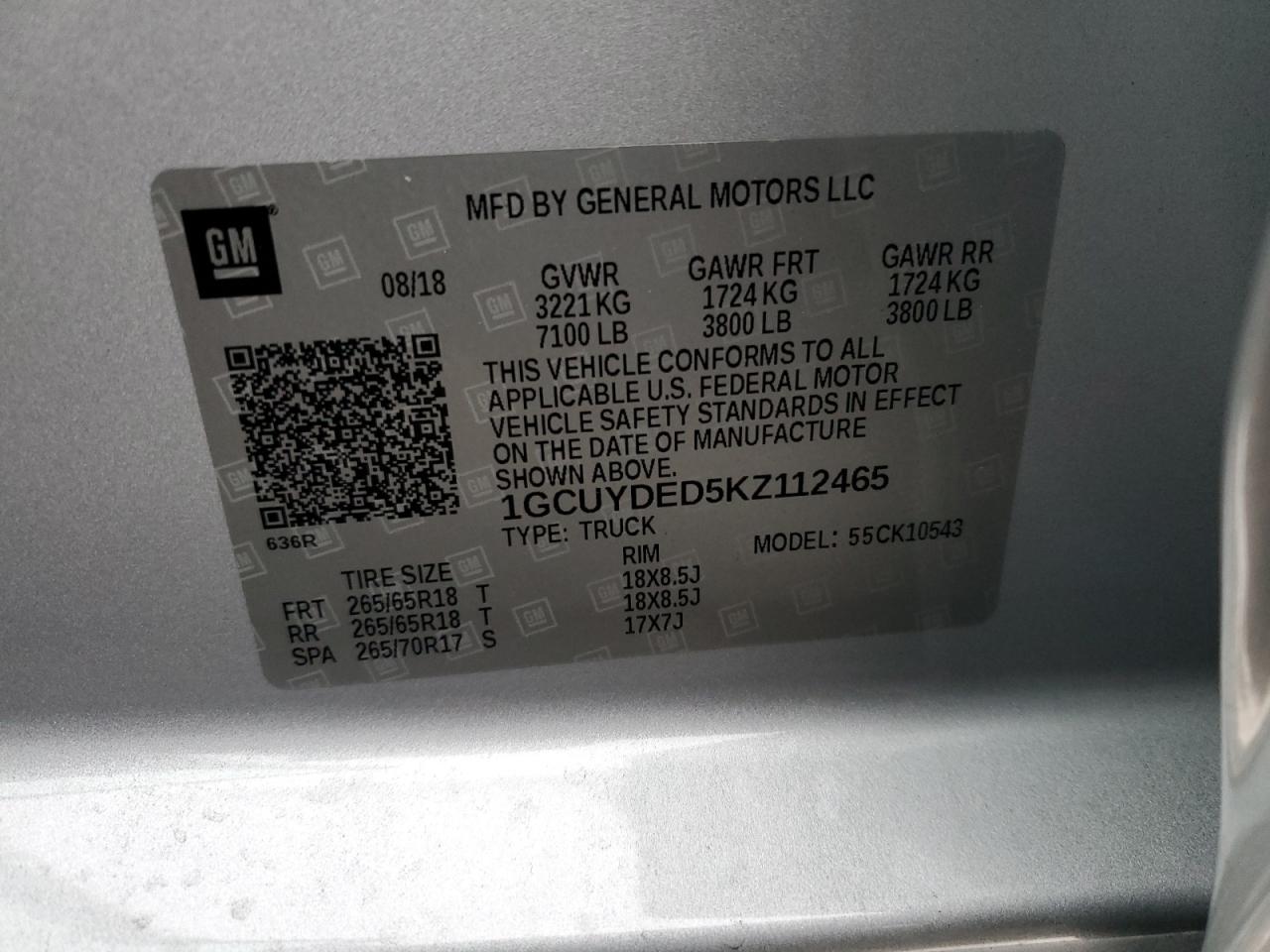 2019 Chevrolet Silverado VIN 1GCUYDED5KZ112465 Copart auction photo, front end damage thumbnail 12