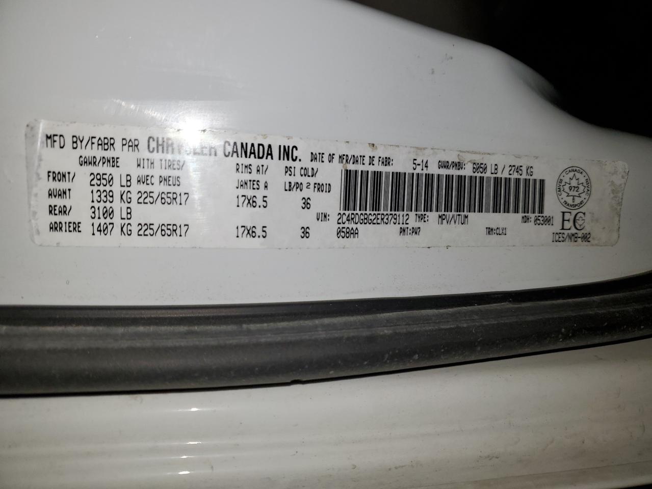 2014 Dodge Caravan VIN 2C4RDGBG2ER379112 Copart auction photo, front end / side damage thumbnail 13