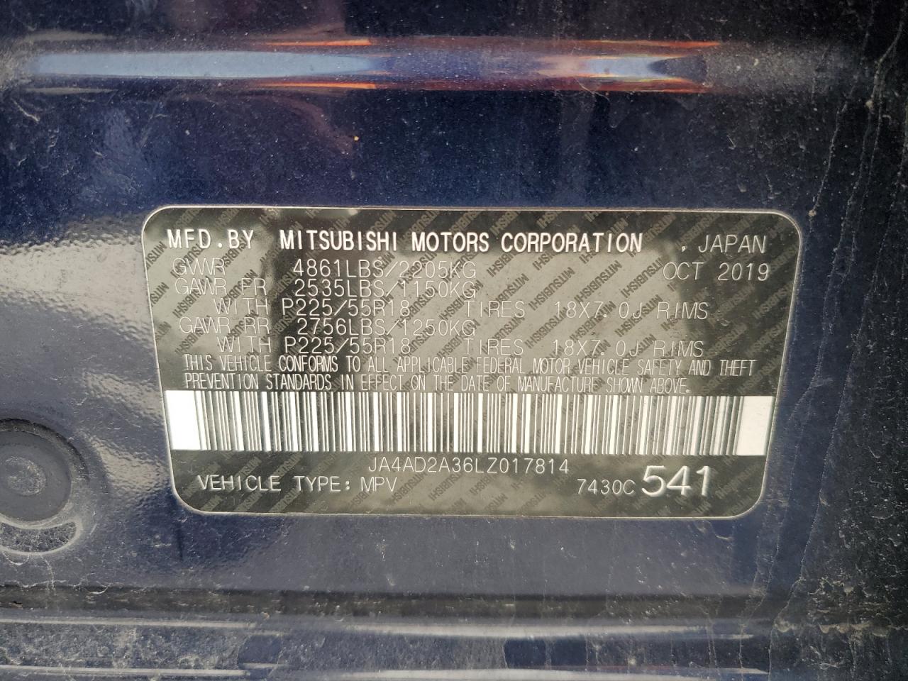 2020 Mitsubishi Outlander VIN JA4AD2A36LZ017814 Copart auction photo, front end damage thumbnail 12