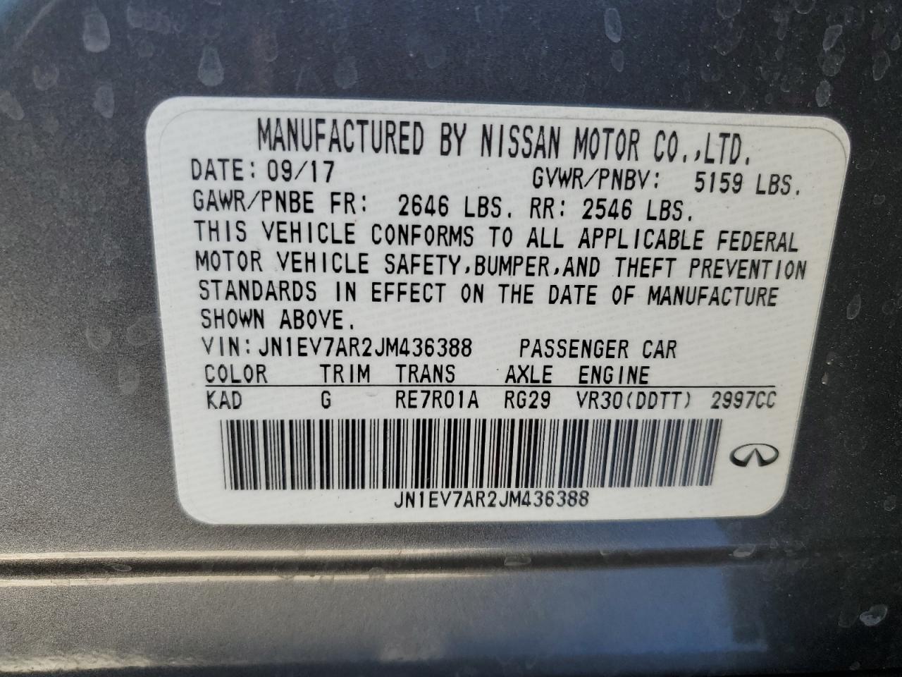2018 Infiniti Q50 VIN JN1EV7AR2JM436388 Copart auction photo, normal wear damage thumbnail 12