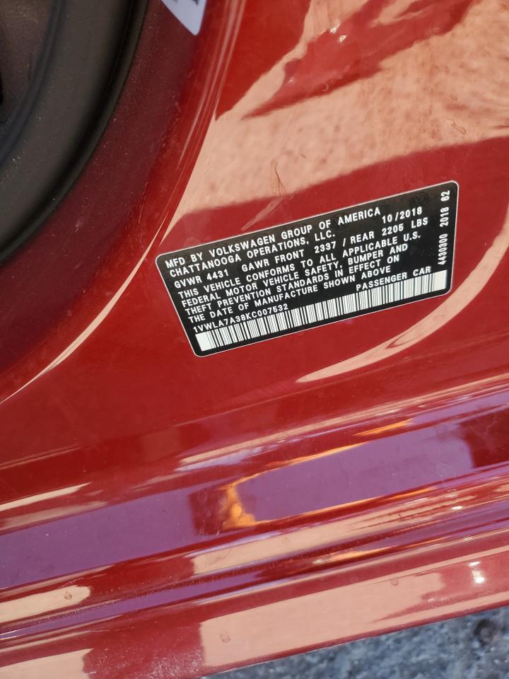 2019 Volkswagen Passat VIN 1VWLA7A38KC007532 Copart auction photo, front end / side damage thumbnail 13