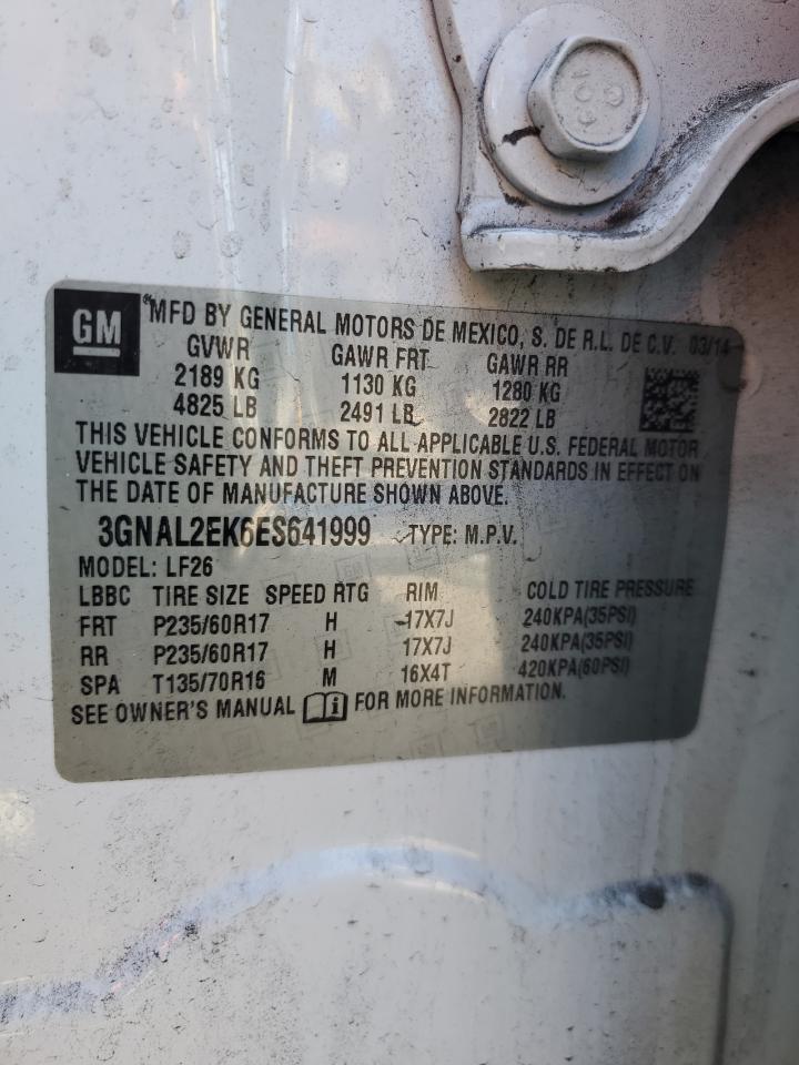2014 Chevrolet Captiva VIN 3GNAL2EK6ES641999 Copart auction photo, front end / side damage thumbnail 13