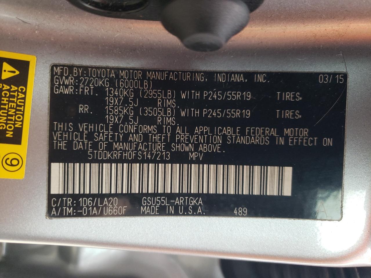 2015 Toyota Highlander VIN 5TDDKRFH0FS147213 Copart auction photo, front end / side damage thumbnail 13
