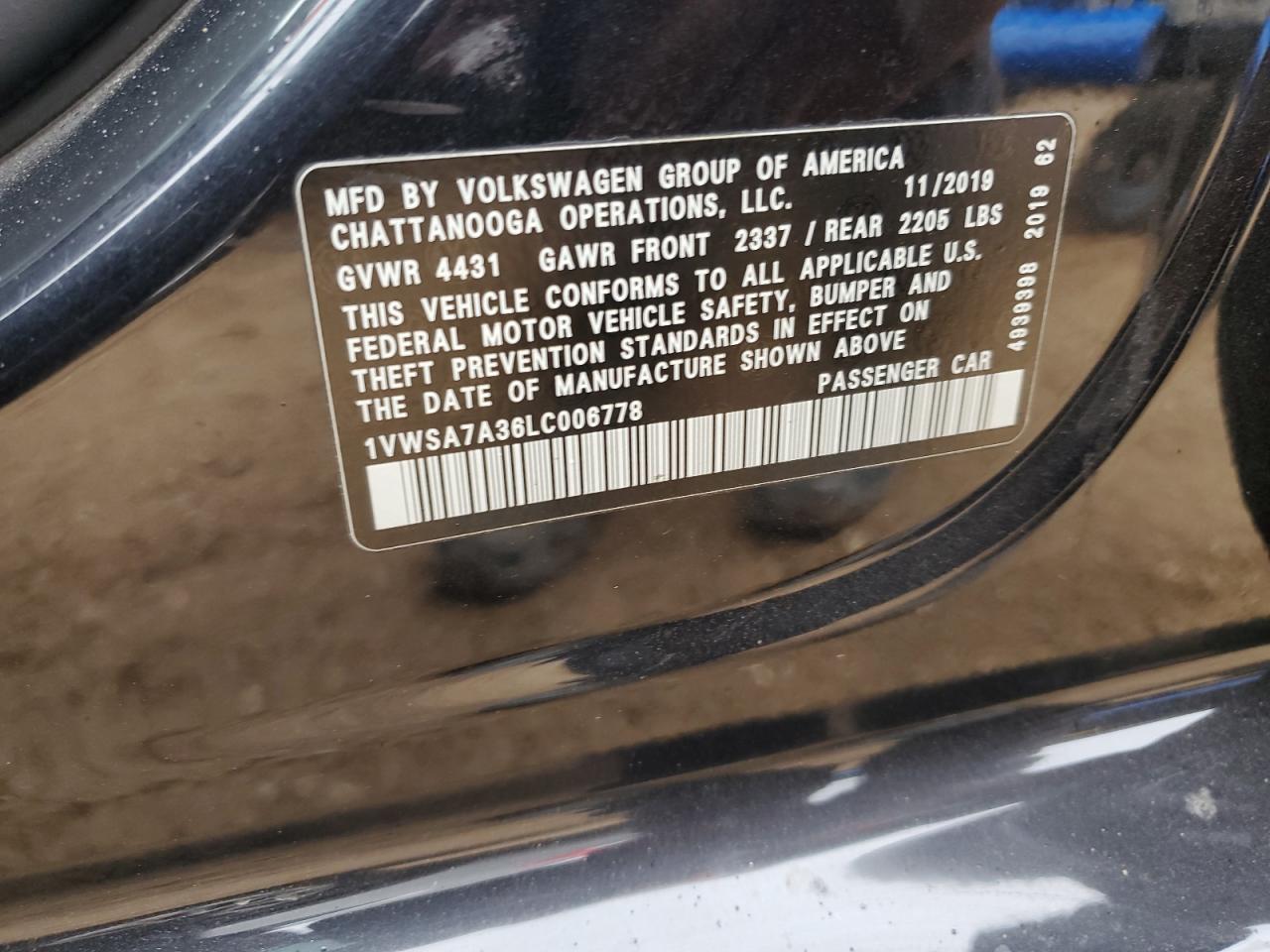 2020 Volkswagen Passat VIN 1VWSA7A36LC006778 Copart auction photo, front end damage thumbnail 12