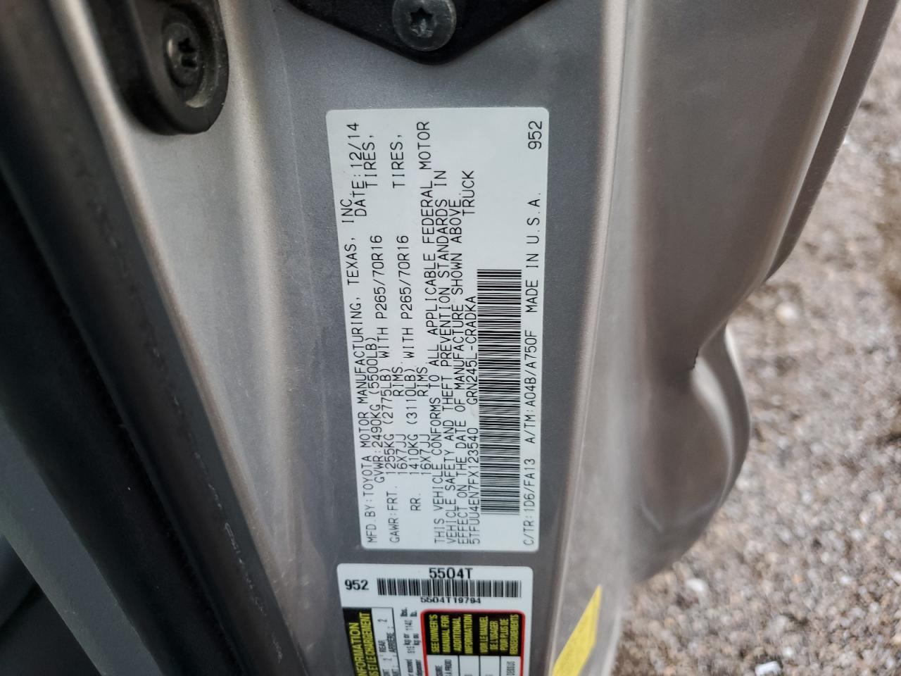 2015 Toyota Tacoma VIN 5TFUU4EN7FX123540 Copart auction photo, front end damage thumbnail 12