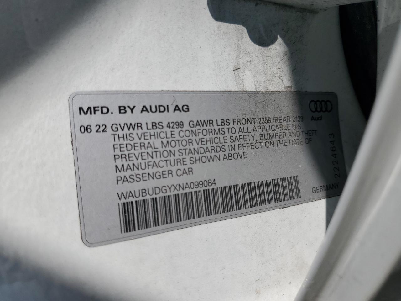 2022 Audi A3 VIN WAUBUDGYXNA099084 Copart auction photo, side damage thumbnail 13