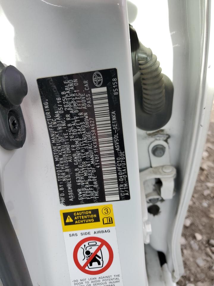 2016 Toyota Camry VIN 4T4BF1FKXGR584627 Copart auction photo, front end damage thumbnail 12