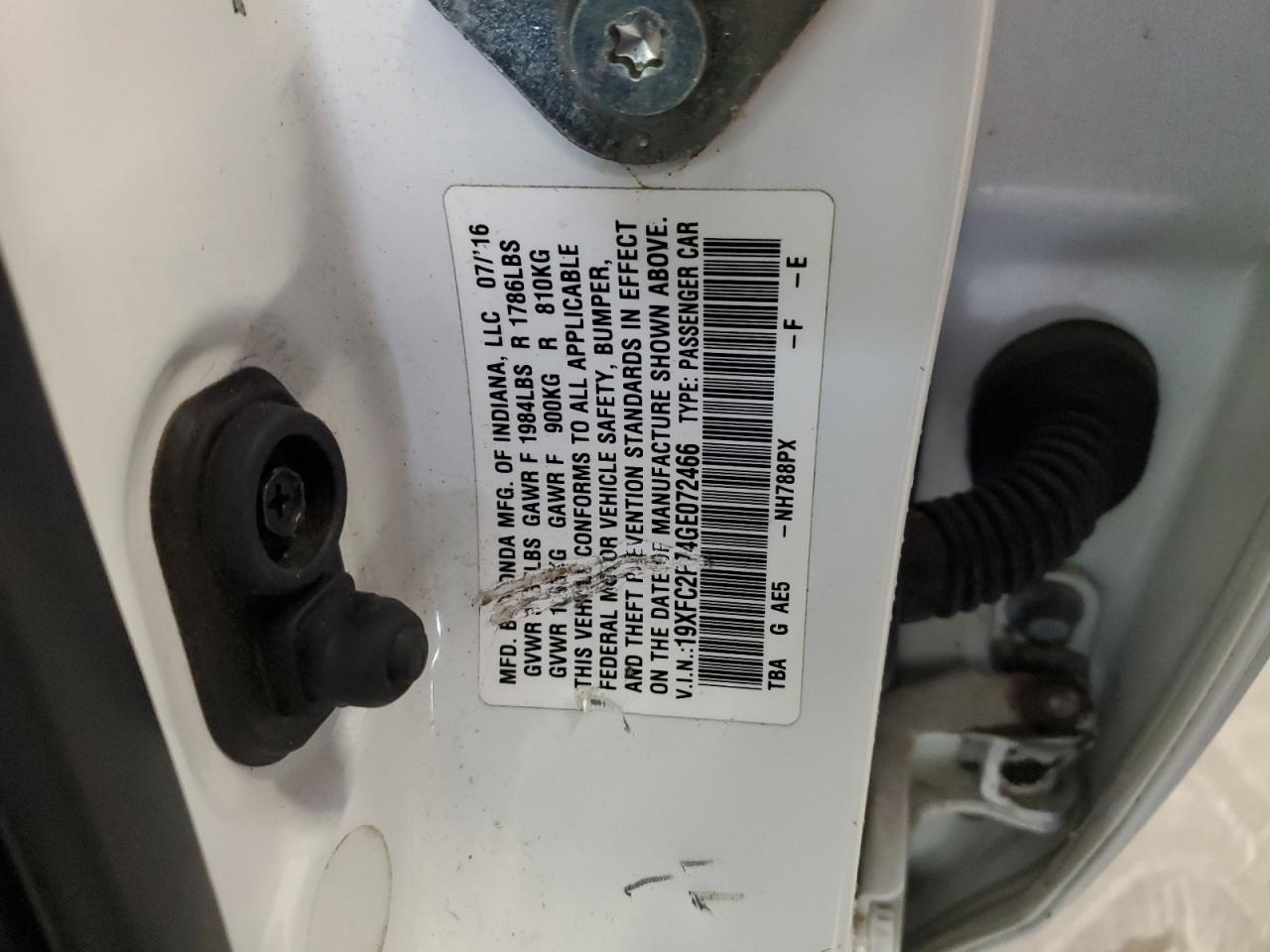 2016 Honda Civic VIN 19XFC2F74GE072466 Copart auction photo, all over damage thumbnail 12