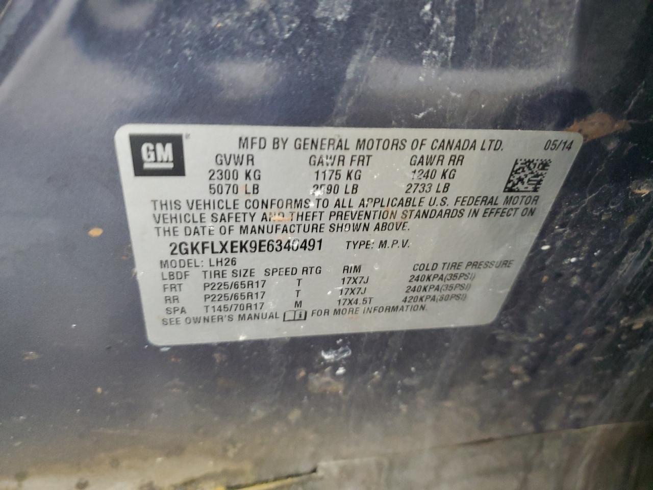 2014 GMC Terrain VIN 2GKFLXEK9E6346491 Copart auction photo, side / front end damage thumbnail 13
